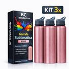 Kit 3x Garrafa de Alumínio Rose com Tampa Sport para Sublimação 600ml Kit 3x Garrafa de Alumínio Rose com Tampa Sport para Sublimação 600ml