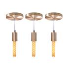 Kit 3x Pendente Tubo Cilindro Alumínio Cobre Escovado + Filamento Carbono T30 110V St458