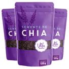 Kit 3x Semente de Chia Natural 120g para Uso Culinario em Bebidas, Frutas, Receitas Diversas Sem Gluten Sem Lactose