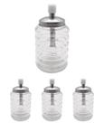 Kit 4 Açucareiros De Vidro em Aço Inox Com Dosador Hauskraft