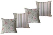 Kit 4 Almofadas Cheias Estampa Digital 100% Algodão Impermeável Floral Romântica Listrada 43cmx43cm