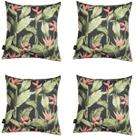 Kit 4 Almofadas Cheias Waterhavana Impermeável Estampa Digital 100% Algodão Flores Vermelha Fundo Preto 43cmx43cm