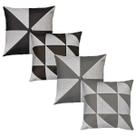 Kit 4 Almofadas De Linho Com Couro Marrom Escuro Bege 45x45