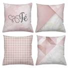 Kit 4 Almofadas Decorativas Cheias 40x40cm Fé Rosa