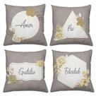 Kit 4 Almofadas Decorativas Cheias 40x40cm Felicidade