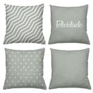 Kit 4 Almofadas Decorativas Cheias 40x40cm Felicidade Gray Kit 4 Almofadas Decorativas Cheias 40x40cm Felicidade Gray