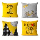 Kit 4 almofadas decorativas geométrica amor mora aqui e gratidão 45x45
