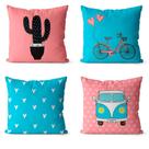 Kit 4 almofadas decorativas geométrica azul e rosa 45x45