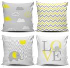Kit 4 Almofadas Estampadas com Silicone Premium 42cm x 42cm - Infantil Elefante Amarelo