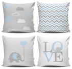 Kit 4 Almofadas Estampadas com Silicone Premium 42cm x 42cm - Infantil Elefante Azul