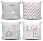 Kit 4 Almofadas Estampadas com Silicone Premium 42cm x 42cm - Infantil Elefante Rosa