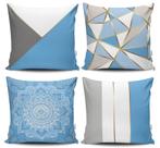 Kit 4 Almofadas Estampadas com Silicone Premium 42cm x 42cm - Mandala Azul