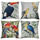 Kit 4 Almofadas Linho Bege Aves Pássaros Tucano Arara 45x45