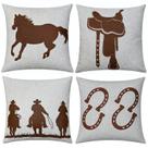Kit 4 AlmofadaS Linho Com Couro Cavalo Ferradura Sela 50x50