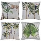 Kit 4 Almofadas Linho Estampadas Plantas Folha Animais 43x43