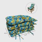 Kit 4 Almofadas Para Cadeiras de Bambu e Vime Floral Azul