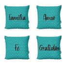 Kit 4 Almofadas Personalizadas Decoração Azul Turquesa Família, Amor, Fé e Gratidão Para Sofá 40x40 Novadecora Kit 4 Almofadas Personalizadas Decoração Azul Turquesa Família, Amor, Fé e Gratidão Para Sofá 40x40 Novadecora