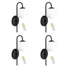 Kit 4 Arandela Curva Globo 12 Jabuticaba Preto Fosco C/ Led