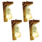 Kit 4 Arandela Luminária Parede Madeira Retrô Rústica Sisal