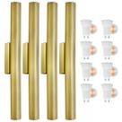 Kit 4 Arandela Tubo Cilindro Aluminio Dourado 40cm + Lâmpada Led Branco Quente