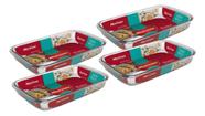 Kit 4 Assadeira Retangular Vidro 2,2l Temperado Marinex Serv