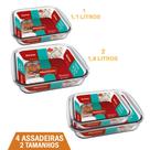 Kit 4 Assadeiras Quadrada 2 Tamanhos 1,1L 1,8L Vidro Marinex Kit 4 Assadeiras Quadrada 2 Tamanhos 1,1L 1,8L Vidro Marinex