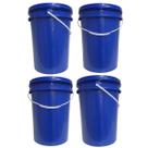 Kit 4 Baldes 22 Litros Azul Atóxico Alimentício c/ Tampa Lacre Hermética e Alça Plástica