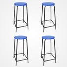KIT 4 Banco de Metal Assento Plástico Azul Altura 65cm Empilhável para Bar Lanchonete Laboratório Escola