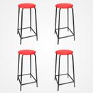 KIT 4 Banco de Metal Assento Plástico Vermelho Altura 65cm Empilhável para Bar Lanchonete Laboratório Escola