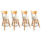 Kit 4 Banqueta Alta Cozinha Estofada Off-White Com Encosto Madeira Urban