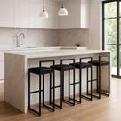 Kit 4 Banqueta Alta Ferro Cozinha material sintético Bancada Gourmet Preto