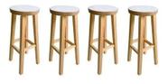 Kit 4 Banqueta Alta Hardman Madeira Natural Assento Redondo Mdf Branco