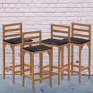Kit 4 Banqueta Alta Madeira Natural Assento Preto Estofado com Encosto Cozinha Bar