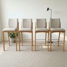 Kit 4 Banqueta Aura Alta Madeira Maciça E Linho 28 Areia Design Moderno Conforto Com Apoio Para Pés Mobília Decor