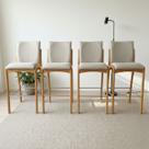 Kit 4 Banqueta Aura Alta Madeira Maciça E Linho 28 Areia Design Moderno Conforto Com Apoio Para Pés Mobília Decor