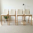 Kit 4 Banqueta Aura Alta Madeira Maciça E material sintético Branco Design Moderno Conforto Com Apoio Para Pés Mobília Decor