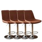 Kit 4 Banqueta Bar Concha Ajustável em material ecológico Design Moderno Base Cromada Marrom