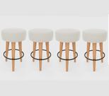 Kit 4 Banqueta Média Cozinha 60cm Estofada Off-White Madeira Maciça Urban