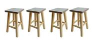 kit 4 Banqueta Media Hardman Madeira Natural Assento Quadrado MDF Branco