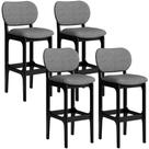 Kit 4 Banquetas Alta Bar Cozinha Sala Jantar Fixa Betta L02 Preto Linho Cinza Escuro - Lyam Decor