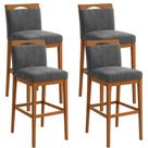 Kit 4 Banquetas Alta Cozinha Gourmet Assento Suede Encosto Ergonômico Cinza Black House Decor