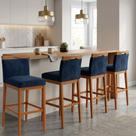 Kit 4 Banquetas Alta Cozinha Gourmet Conforto Suede Cor:Suede Azul