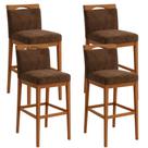 Kit 4 Banquetas Alta Cozinha Gourmet Conforto Suede Cor:Suede Marrom