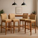 Kit 4 Banquetas Alta Cozinha Gourmet Conforto Suede Madeira de Eucalipto Suede Capuccino Black House