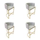 Kit 4 Banquetas Alta Decorativa Luxo Zoe Tecido Bouclé Base De Metal Dourado Fosco