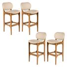 Kit 4 Banquetas Alta em Madeira Decor Estofada Linho Bege M58 RMI