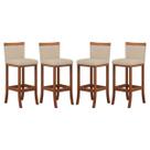 Kit 4 Banquetas Alta Encosto Estofado 38x102 Cm Paris Madeira Maciça Castanho Suede CCS
