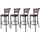 Kit 4 Banquetas Alta Encosto Junco Café Assento Marrom