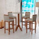 Kit 4 Banquetas Alta Estofadas + Mesa Bar Madeira Maciça Suede Bege CCS