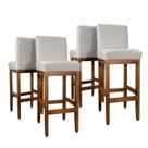 Kit 4 Banquetas Altas De Madeira Maciça Eucalipto Estofada Tecido Linho Encosto Para Bancada Americana Cozinha Gournet 75cm Jade